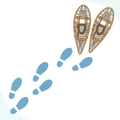 Footprints lead to snowshoes adventure winter outdoor activity exploration path discovery vector
