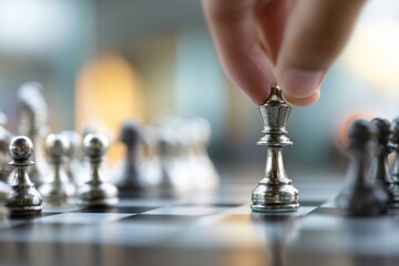 Hand moving chess king piece on chessboard