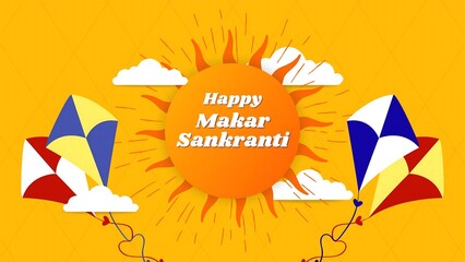 Happy Makar Sankranti Greeting: Vibrant Kite Flying and Traditional Sweets Celebration