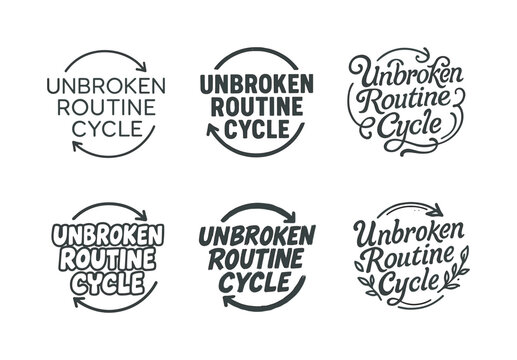 Diverse Lettering Styles. Unbroken routine cycle. Set lettering. harmonious lettering variations of the same emblematic concept, each with different artistic