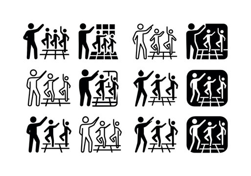 Dance Studio Logos. A choreographer teaching a dance class in a studio. Icon set. Set Logo of a choreographer teaching a dance class in a studio: choreo steps