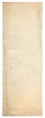 vertical narrow old aged paper texture with beige tint on white
