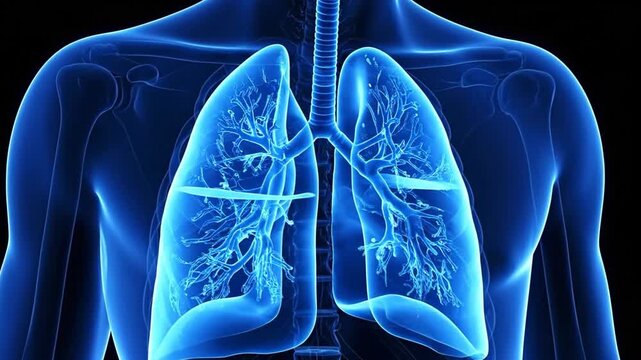 Anatomical Illustration of Human Lungs in the Chest Cavity.