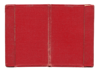 small open notebook vintage red covers with stained and wrinkled buckram canvas cloth isolated on white