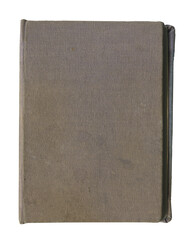 small closed notebook with vintage gray cover with stained and wrinkled buckram canvas cloth isolated on white