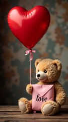 teddy bear with heart shaped balloon