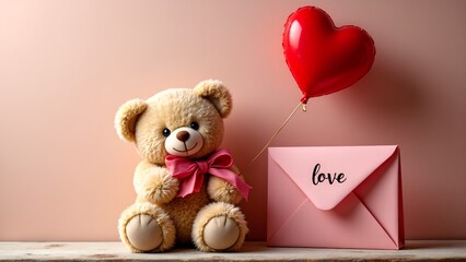 teddy bear with heart shaped balloon