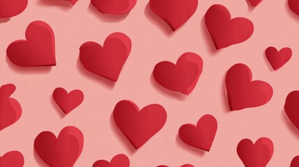 Red pink solid translucent hearts on light pink backdrop for Valentine&rsquo;s invitation or web banner