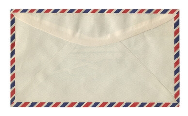 front view of old closed aged airmail DL envelope isolated on white