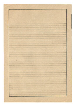 vintage notebook ledger page with blank lines on aged brown paper isolated