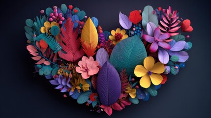 Vibrant pink purple blue foliage with flowers on black for editorial layout or brand graphic