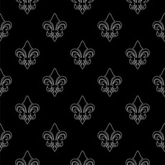 Fleur de lis line seamless pattern isolated on black background © sljubisa