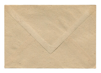 Vintage kraft paper envelope front view with aged beige texture on white