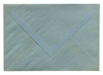 Vintage closed kraft paper envelope with aged faded blue texture on white