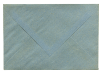 Vintage closed kraft paper envelope with aged faded blue texture on white