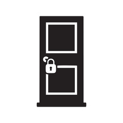 Locked door black and white vector icon security lock and privacy concept illustration