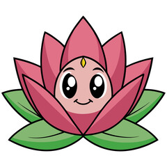 Obraz premium Cute pink lotus flower character with big eyes and a smile