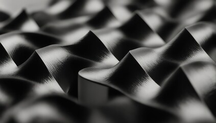Abstract monochrome rendering of repetitive, stylized wave-like forms