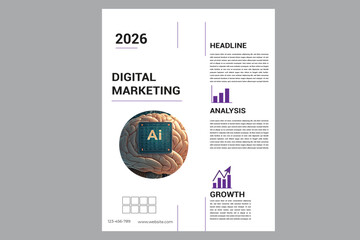 Digital Marketing Analysis and Growth Concept with AI Brain and Futuristic Elements artificial intelligence