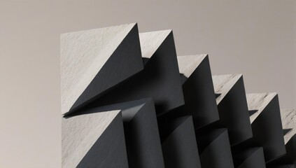 Abstract geometric composition of layered angular forms in monochrome tones