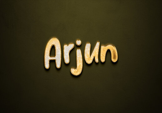 Old gold text effect of name Arjun with 3D glossy style Mockup.