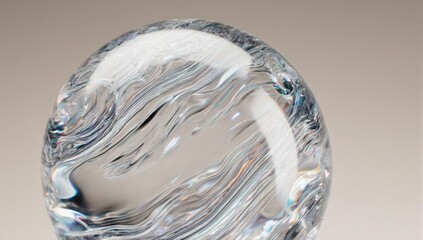 Close-up of a clear, spherical object with flowing internal patterns
