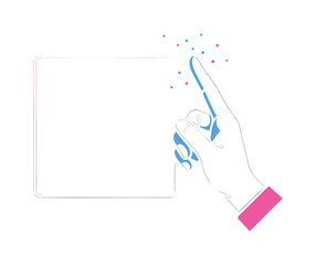 Neon Frame Formation. Drawing the invisible. A single finger traces the top edge, leaving a clean neon path; the frame slowly forms in midair. Floating dots