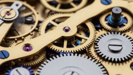 Close-up of Intricate Watch Gears and Mechanisms Clockwork Precision Engineering. Concept featuring watch, gears, mechanism, clockwork, precision.