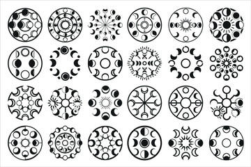 Boho-style sun and moon illustration featuring celestial elements, clean line art, and a minimalist aesthetic.