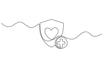 Healthcare protection line icon with heart and shield
