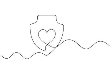 Healthcare protection line icon with heart and shield

