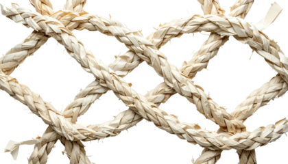 Close-up of intertwined natural rope forming a mesh or net pattern