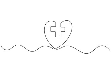 Healthcare protection line icon with heart and shield
