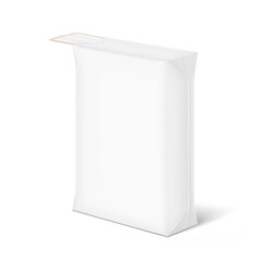 Valve paper bag mockup. Pasted valve bag mockup. High realistic. Vector illustration isolated on white background. Ready for use in presentation, promo, advertising and more. EPS10.