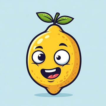Cartoon lemon with happy face expression.