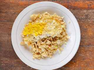 Simple homemade egg and rice meal served on plate, comfort food and everyday nutrition concept