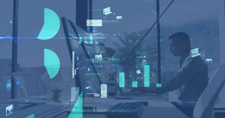 Animation of financial data processing over diverse business people - Powered by Adobe