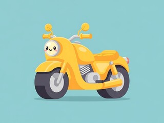 Fototapeta premium Smiling cartoon motorcycle on turquoise background.