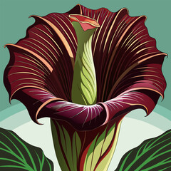 A striking illustration of a dark red and green calla lily flower