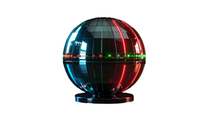 Spherical object with segmented reflective surface and colorful lights