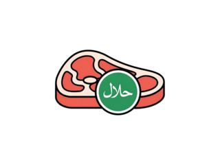 A halal meat logo with Arabic script on a black background