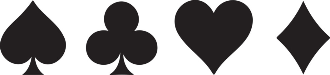 Set of 4 Black Playing Card Suits Icons Vector