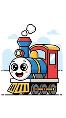 Naklejka premium Smiling cartoon train engine character.