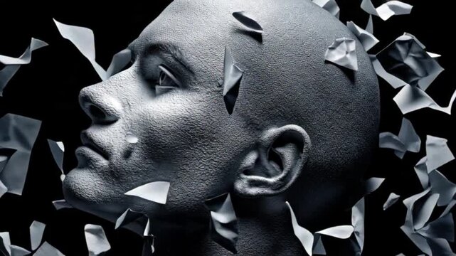 Silhouette of troubled person head. Concept image of anxiety and negative emotion. Waste paper and head silhouette.