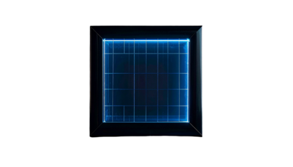 Illuminated square grid framed in black on black background