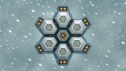 Winter structure design in a hexagonal pattern built in a cold environment during snowfall