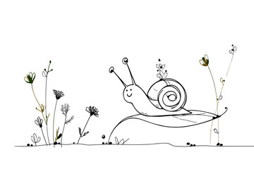 Whimsical Snail Surrounded by Nature