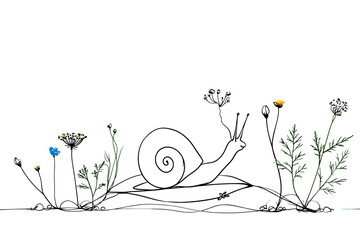Whimsical Snail Surrounded by Nature