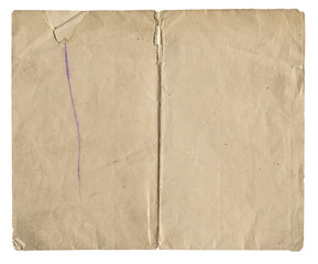 old aged paper texture with beige color and fold marks on white