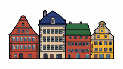 Fototapeta premium Colorful row of traditional, stylized buildings with many windows